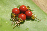 Polished Pair of Red Jasper Stud Earrings - Sold per Pair - From South Africa