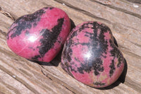 Polished Rhodonite Gemstone Hearts x 2 From Madagascar