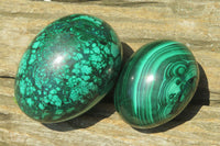 Polished Flower Banded Malachite Gemstone Eggs x 3 From Congo