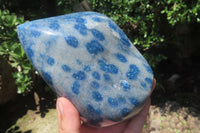 Polished Blue Spotted Spinel Quartz Standing Leaf Carvings x 2 From Madagascar