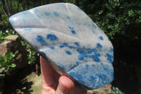 Polished Blue Spotted Spinel Quartz Standing Leaf Carvings x 2 From Madagascar