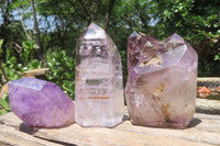 Polished Window Amethyst Quartz Crystals x 3 From Akansobe, Madagascar