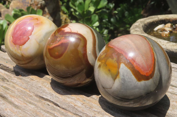 Polished Polychrome Jasper Spheres x 3 From Madagascar