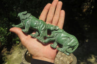 Hand Made Lion & Buffalo Verdite Carvings x 2 From Zimbabwe