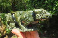 Hand Made Lion & Buffalo Verdite Carvings x 2 From Zimbabwe