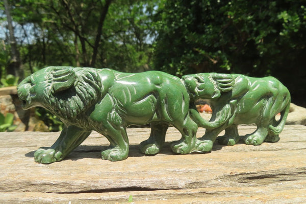 Hand Made Lion & Buffalo Verdite Carvings x 2 From Zimbabwe