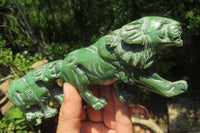 Hand Made Lion & Buffalo Verdite Carvings x 2 From Zimbabwe