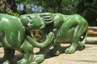 Hand Made Lion & Buffalo Verdite Carvings x 2 From Zimbabwe