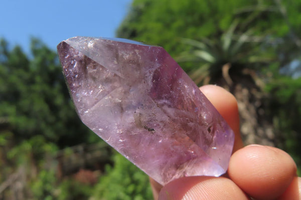 Polished Smokey Window Amethyst Quartz Crystals x 24 From Akansobe, Madagascar