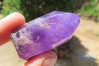 Polished Smokey Window Amethyst Quartz Crystals x 24 From Akansobe, Madagascar