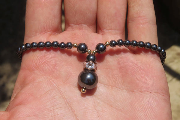 Polished Silver Hematite Drop Choker Necklace - Sold Per Item - From China