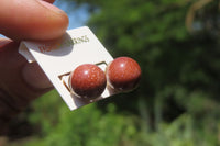 Polished Pair of Goldstone Sunstone Stud Earrings - sold per Pair - From India