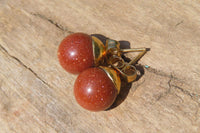 Polished Pair of Goldstone Sunstone Stud Earrings - sold per Pair - From India