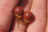 Polished Pair of Goldstone Sunstone Stud Earrings - sold per Pair - From India