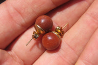 Polished Pair of Goldstone Sunstone Stud Earrings - sold per Pair - From India