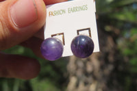 Polished Pair of Gemmy Amethyst Stud Earrings - sold per Pair - From Zambia