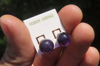 Polished Pair of Gemmy Amethyst Stud Earrings - sold per Pair - From Zambia