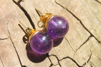 Polished Pair of Gemmy Amethyst Stud Earrings - sold per Pair - From Zambia