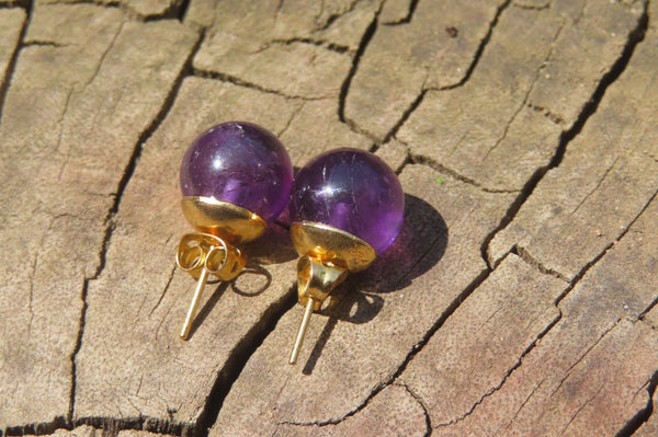 Polished Pair of Gemmy Amethyst Stud Earrings - sold per Pair - From Zambia