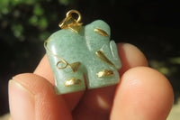 Polished Aventurine Elephant Pendant with 9ct Gold Bail and Trim - Sold Per Item - From Zimbabwe