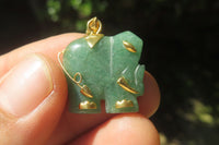 Polished Aventurine Elephant Pendant with 9ct Gold Bail and Trim - Sold Per Item - From Zimbabwe