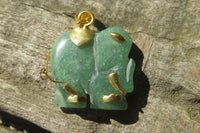 Polished Aventurine Elephant Pendant with 9ct Gold Bail and Trim - Sold Per Item - From Zimbabwe