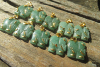 Polished Aventurine Elephant Pendant with 9ct Gold Bail and Trim - Sold Per Item - From Zimbabwe