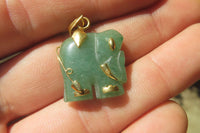 Polished Aventurine Elephant Pendant with 9ct Gold Bail and Trim - Sold Per Item - From Zimbabwe