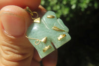 Polished Aventurine Elephant Pendant with 9ct Gold Bail and Trim - Sold Per Item - From Zimbabwe