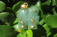 Polished Aventurine Elephant Pendant with 9ct Gold Bail and Trim - Sold Per Item - From Zimbabwe