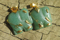 Polished Aventurine Elephant Pendant with 9ct Gold Bail and Trim - Sold Per Item - From Zimbabwe