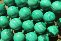 Polished Long Malachite Ball Shaped Beaded Necklace - Sold Per Item- From Congo