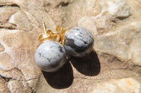 Polished Pair of Larger Snowflake Obsidian Stud Earrings - sold per Pair - From Mexico