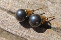 Polished Pair of Larger Hematite Bead Stud Earrings - sold per Pair - From Southern Africa