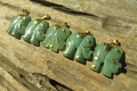 Polished Larger Aventurine Elephant Pendant with 9ct Gold Plated Bail and Trim - Sold Per Item - From Zimbabwe