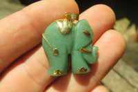 Polished Larger Aventurine Elephant Pendant with 9ct Gold Plated Bail and Trim - Sold Per Item - From Zimbabwe