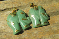 Polished Larger Aventurine Elephant Pendant with 9ct Gold Plated Bail and Trim - Sold Per Item - From Zimbabwe