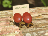 Polished Pair of Red Jasper Cabochon Stud Clip Earrings - Sold per Pair - From South Africa