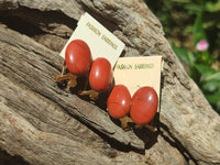 Polished Pair of Red Jasper Cabochon Stud Clip Earrings - Sold per Pair - From South Africa