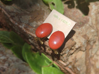 Polished Pair of Red Jasper Cabochon Stud Clip Earrings - Sold per Pair - From South Africa