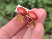 Polished Pair of Red Jasper Cabochon Stud Clip Earrings - Sold per Pair - From South Africa