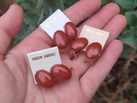 Polished Pair of Red Jasper Cabochon Stud Clip Earrings - Sold per Pair - From South Africa