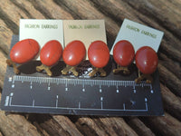 Polished Pair of Red Jasper Cabochon Stud Clip Earrings - Sold per Pair - From South Africa