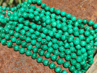 Polished Malachite Ball Shaped 7 mm Beaded Necklace - Sold Per Item- From Congo