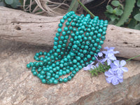 Polished Malachite Ball Shaped 7 mm Beaded Necklace - Sold Per Item- From Congo