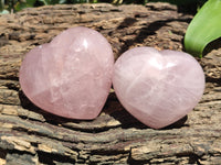 Polished Rose Quartz Gemstone Hearts x 6 From Madagascar