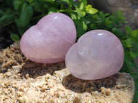 Polished Rose Quartz Gemstone Hearts x 6 From Madagascar