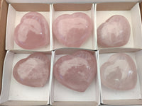 Polished Rose Quartz Gemstone Hearts x 6 From Madagascar