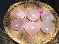 Polished Rose Quartz Gemstone Hearts x 6 From Madagascar