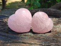 Polished Rose Quartz Gemstone Hearts x 6 From Madagascar